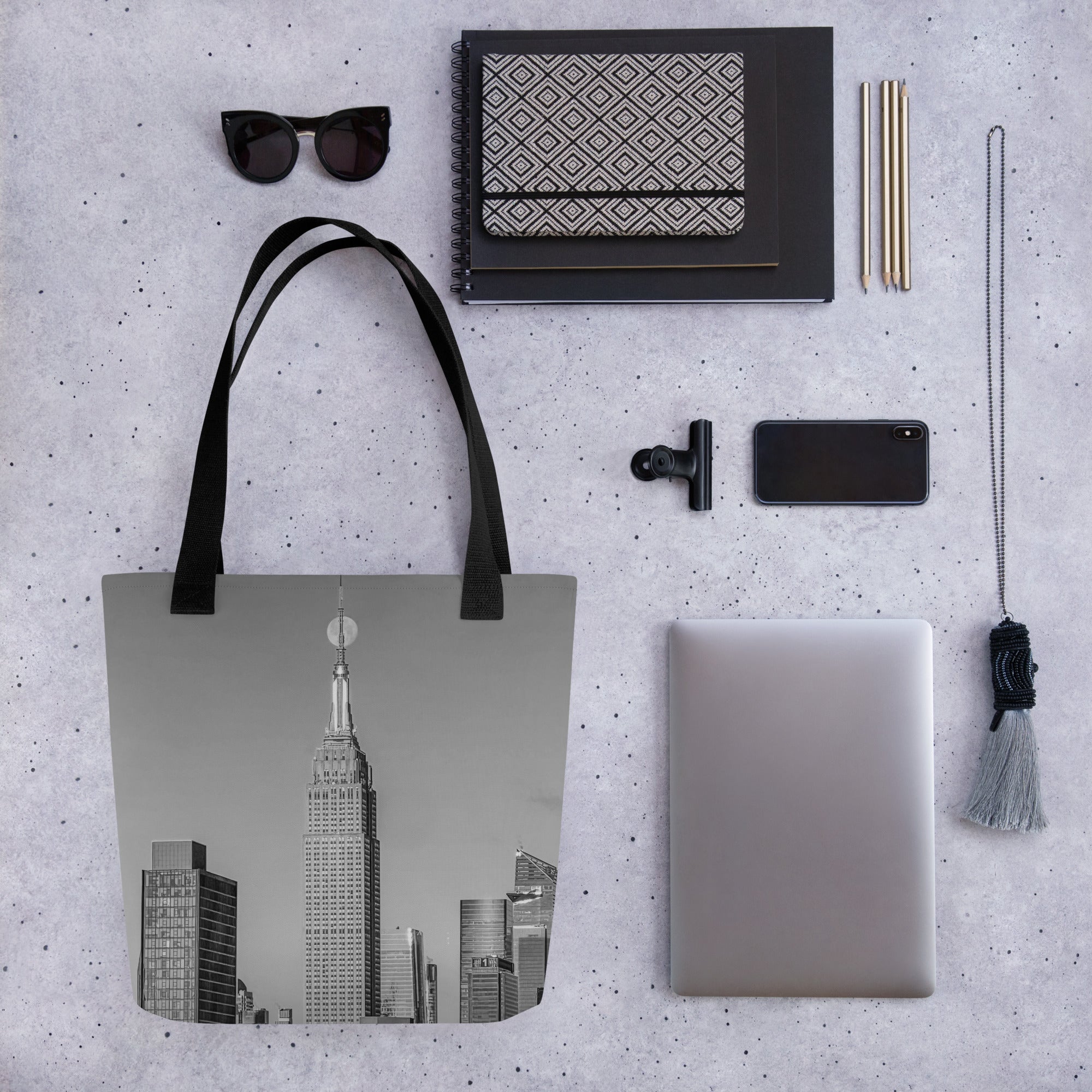 Empire States Moon Tote Bag  — Black & White Edition