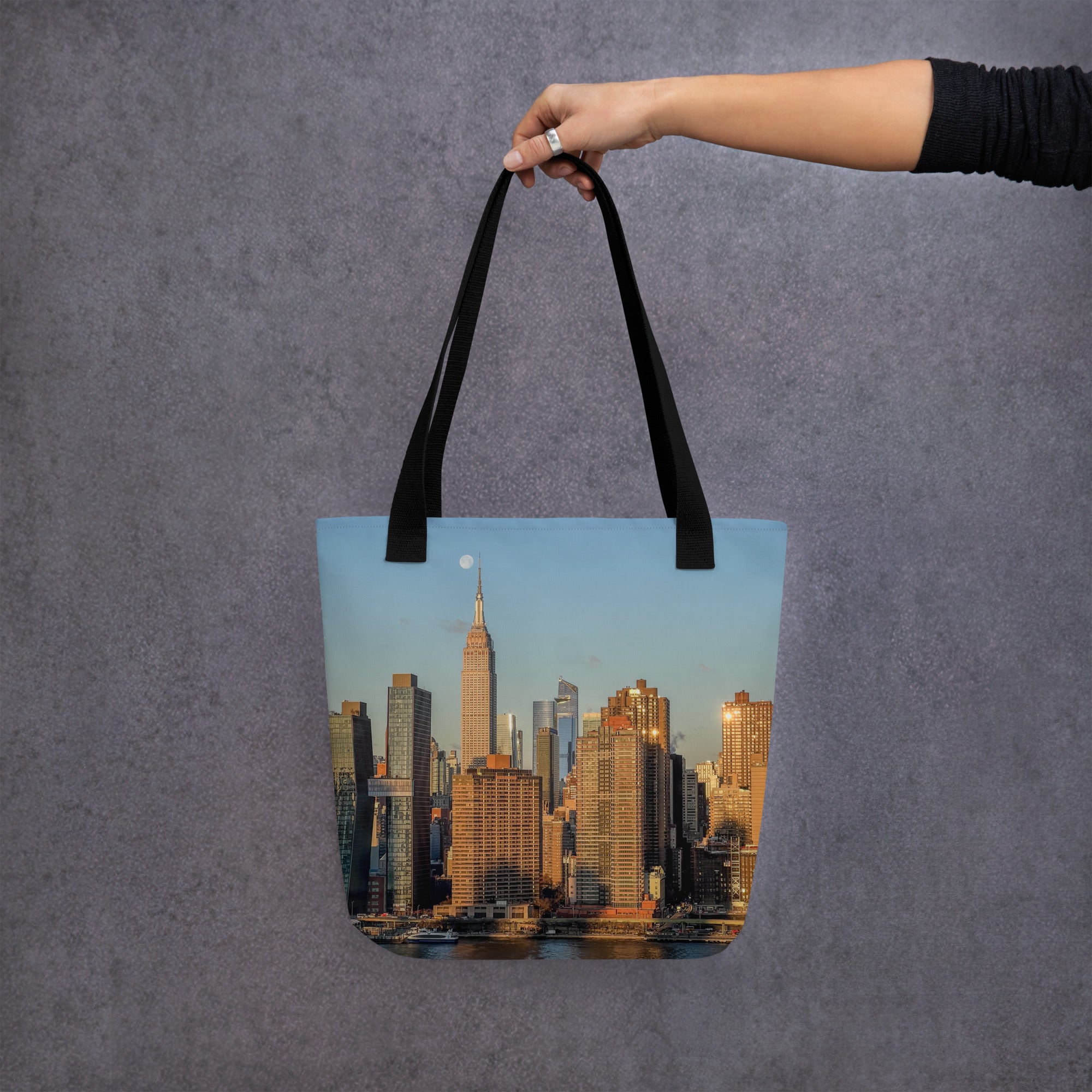 NYC Morning Skyline Tote Bag — Empire State Building & Moonset