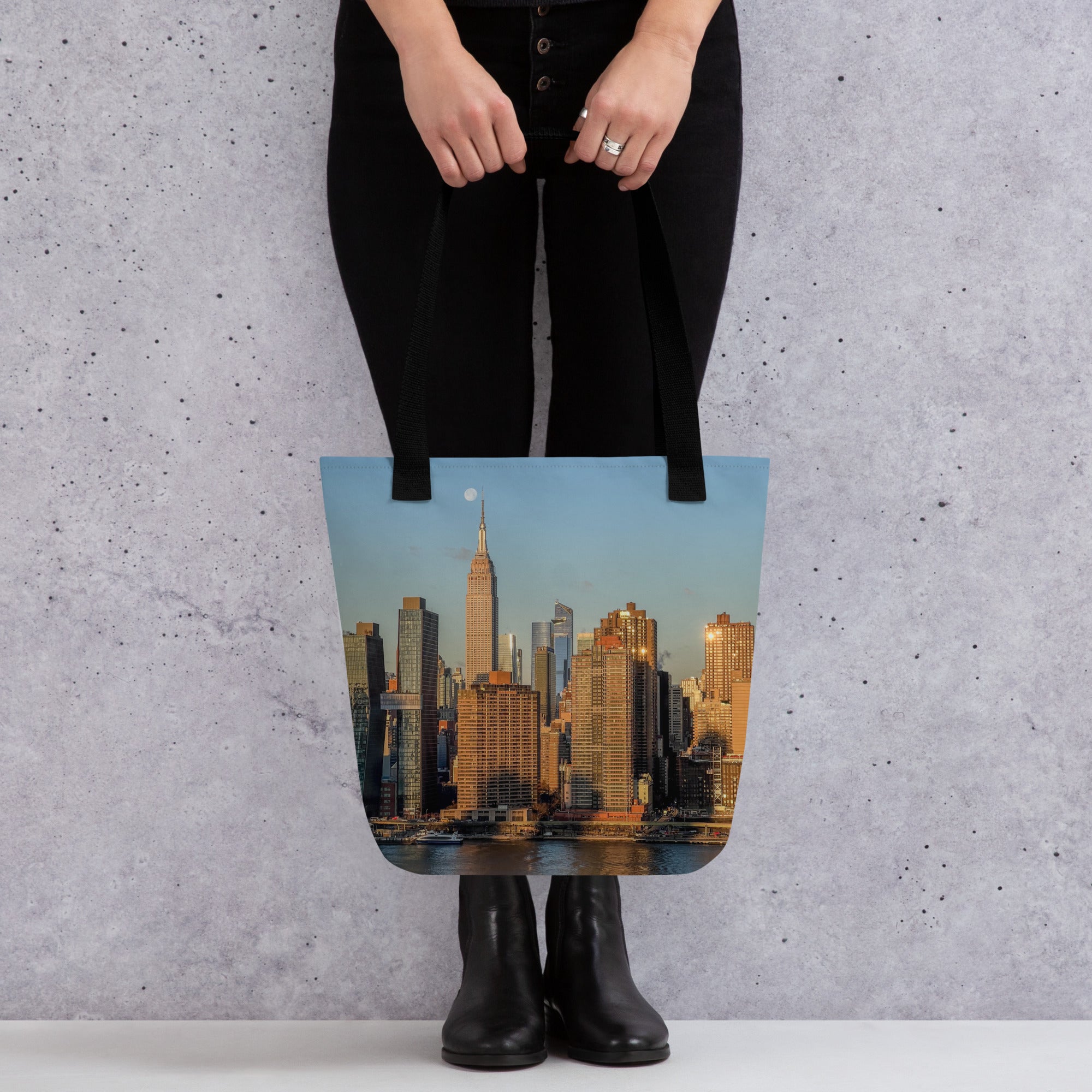 NYC Morning Skyline Tote Bag — Empire State Building & Moonset
