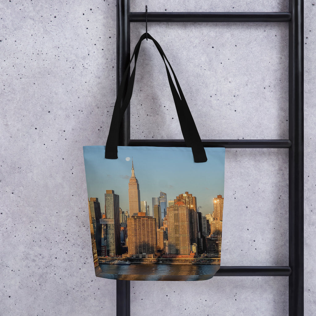 NYC Morning Skyline Tote Bag — Empire State Building & Moonset