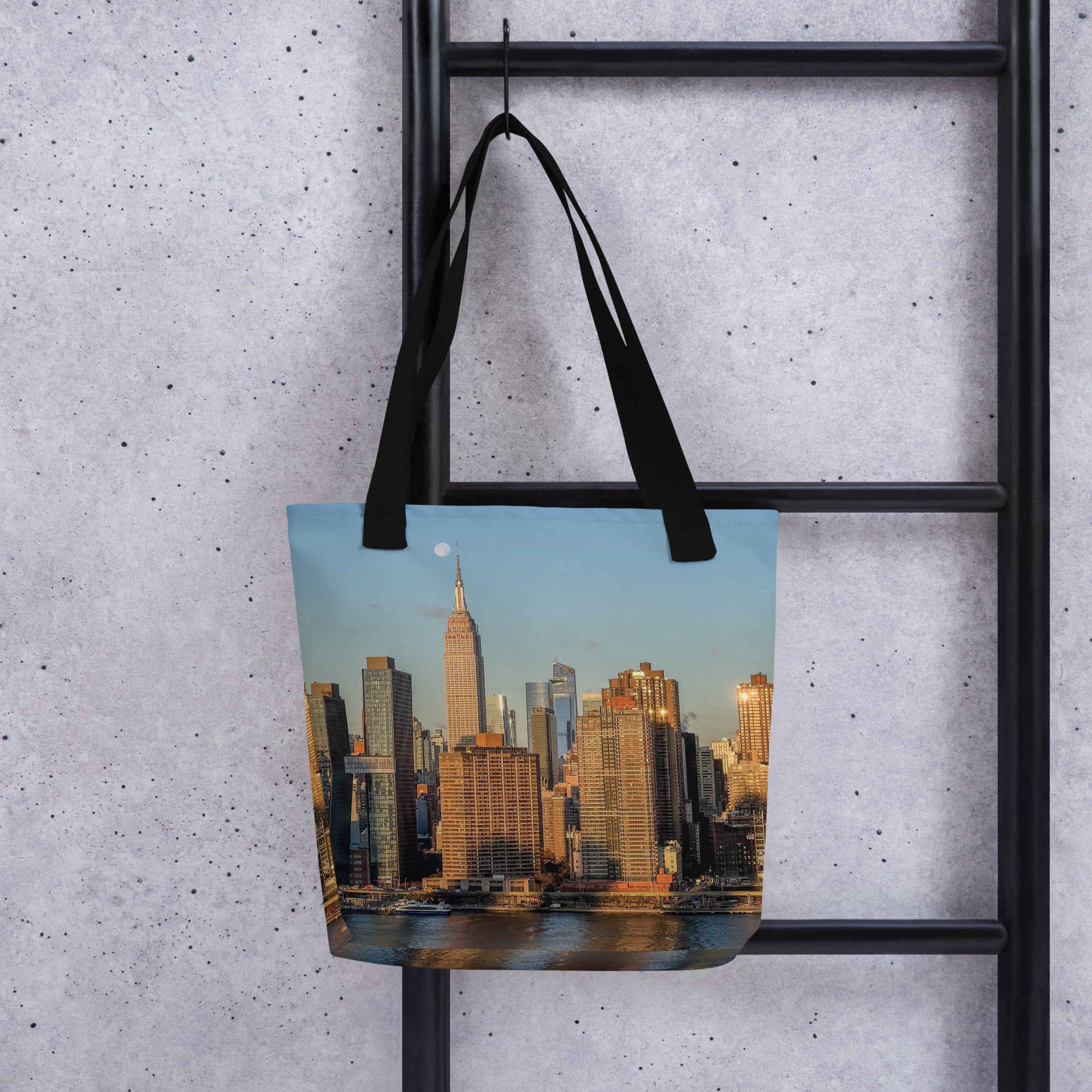 NYC Morning Skyline Tote Bag — Empire State Building & Moonset