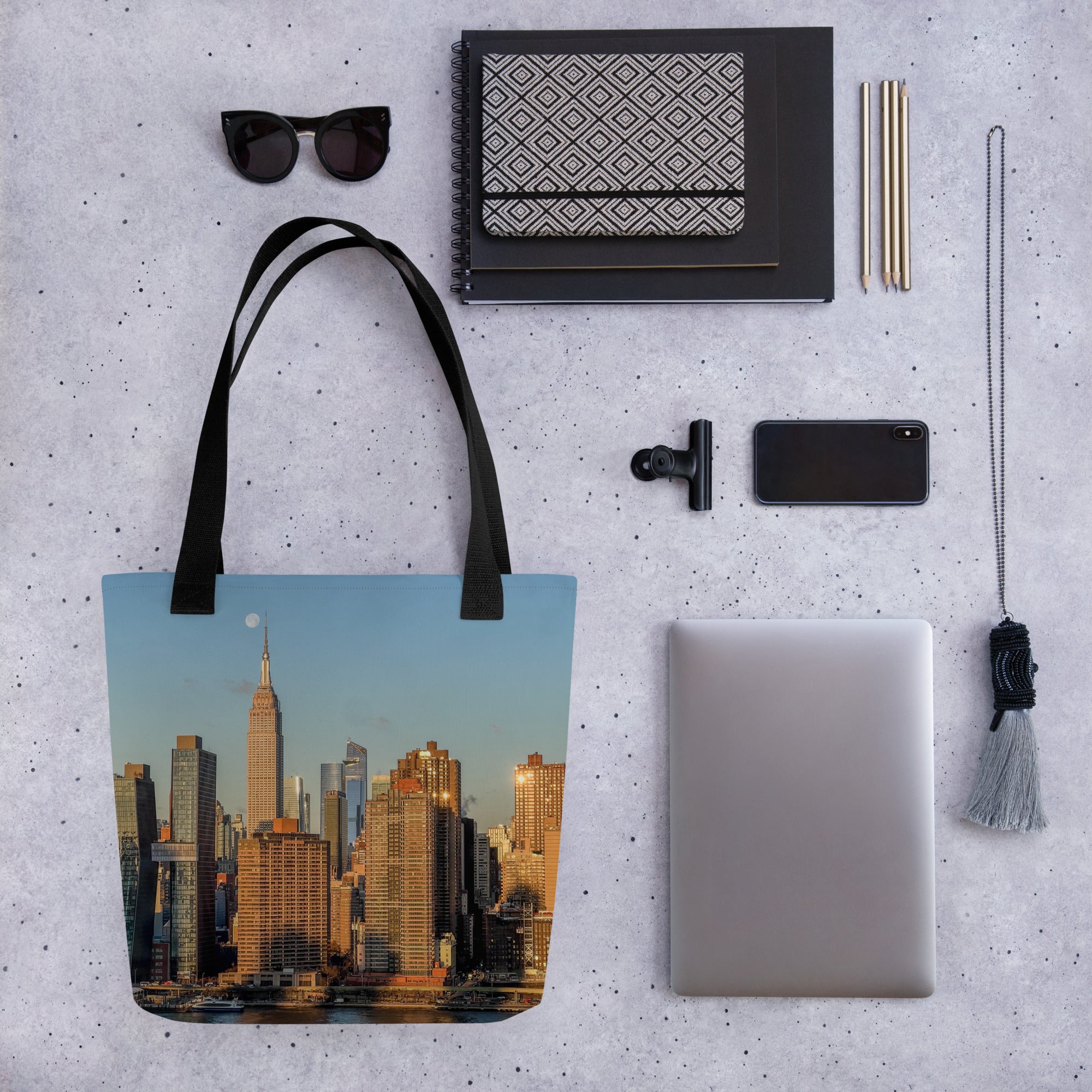 NYC Morning Skyline Tote Bag — Empire State Building & Moonset