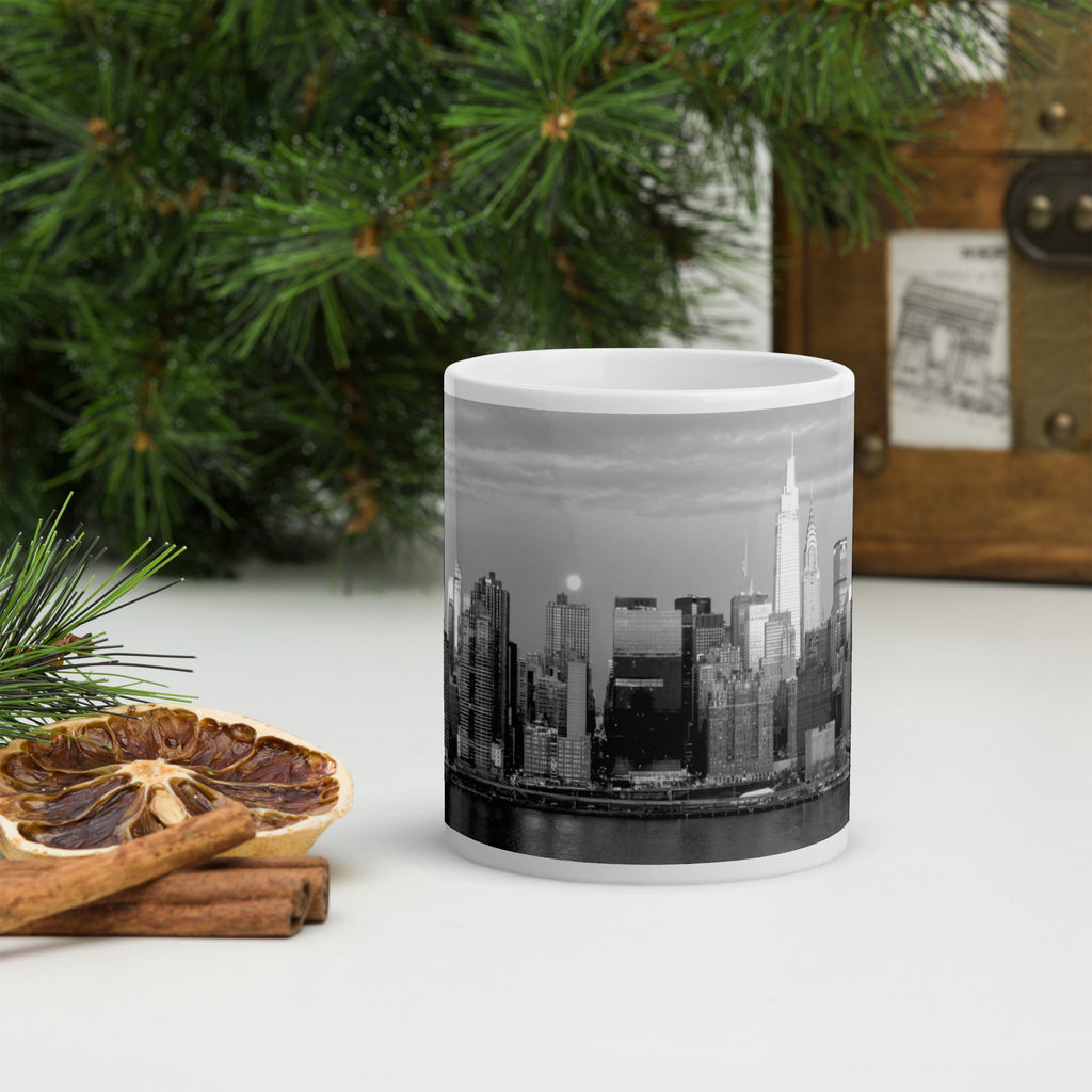 Moonset Manhattan Coffee Mug — Black & White Edition